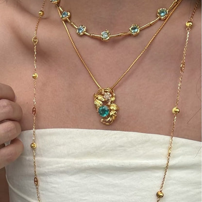 Pure Silver S925 Simple Personality Pig Nose Laser Cat Eye Bead Necklace Sweater Chain Light Luxury High-end Niche Versatile