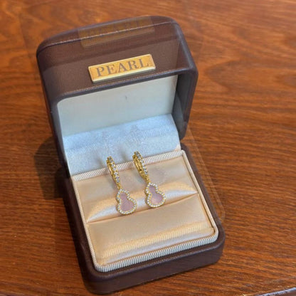 Pure Silver S925 Chinese Style Natural Pink Shell Gourd Earrings Elegant Light Luxury Versatile Design Sense Niche High-end Earrings