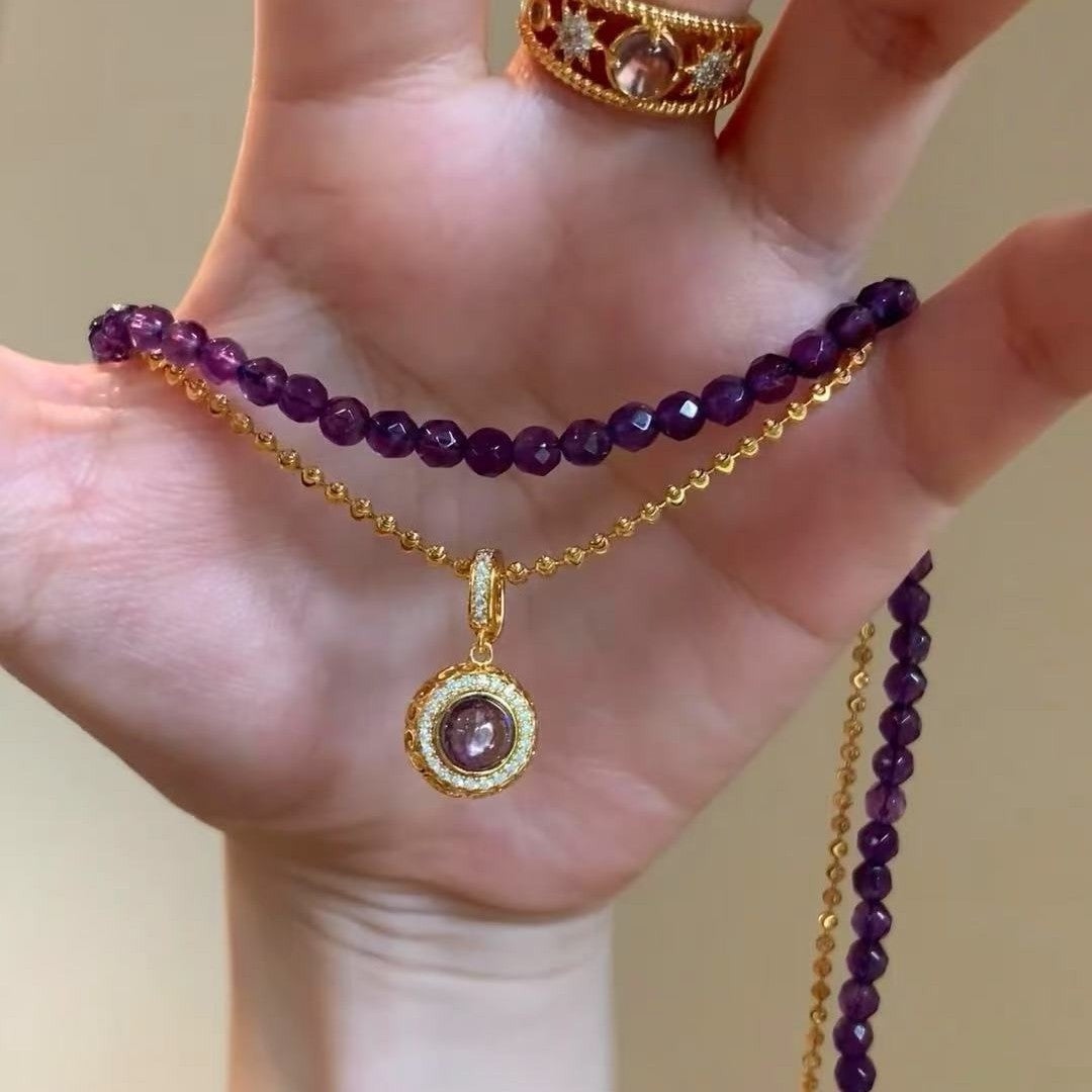 Amethyst Lucky DIY Accessories Pendant Laser Bead Necklace Light Luxury Retro High-end Elegant Collarbone Chain