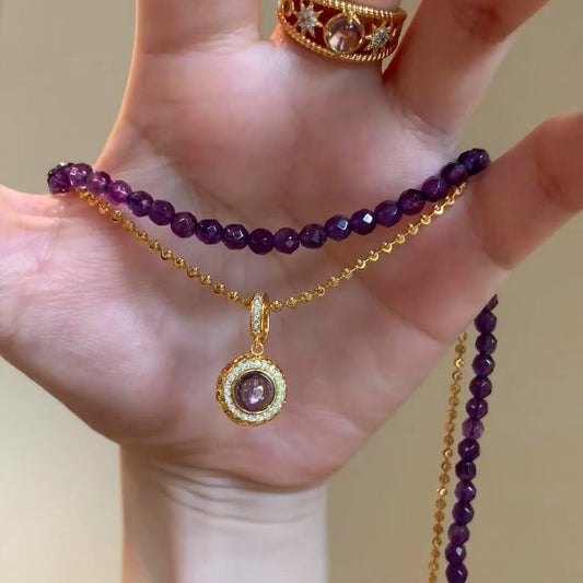 Amethyst Lucky DIY Accessories Pendant Laser Bead Necklace Light Luxury Retro High-end Elegant Collarbone Chain