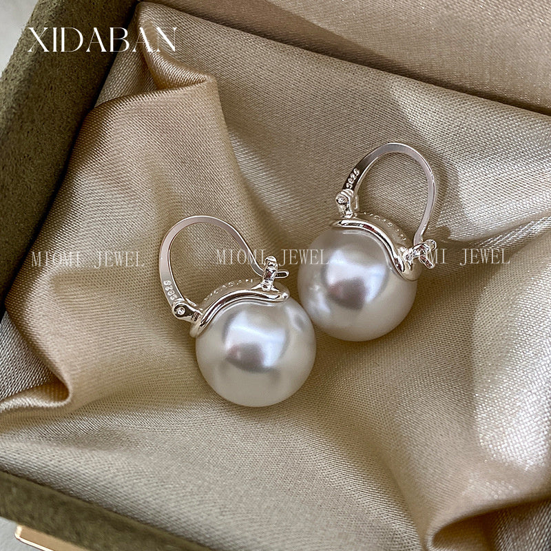 S925 Sterling Silver Dong Qing Same Style Flower Basket Shijia Pearl Earrings for Women Light Luxury High-end Bucket Style Ear Clips Trendy Ear Studs