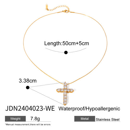 Stainless Steel Cross Pendant Necklace High-End Zircon Earrings Ins Ear Studs Ear Jewelry