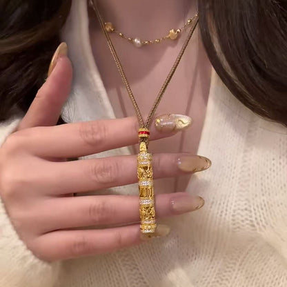 New Chinese Style National Style Portable Buddha Brown Rope Necklace Light Luxury Fashion Versatile High-End Palace Style Retro