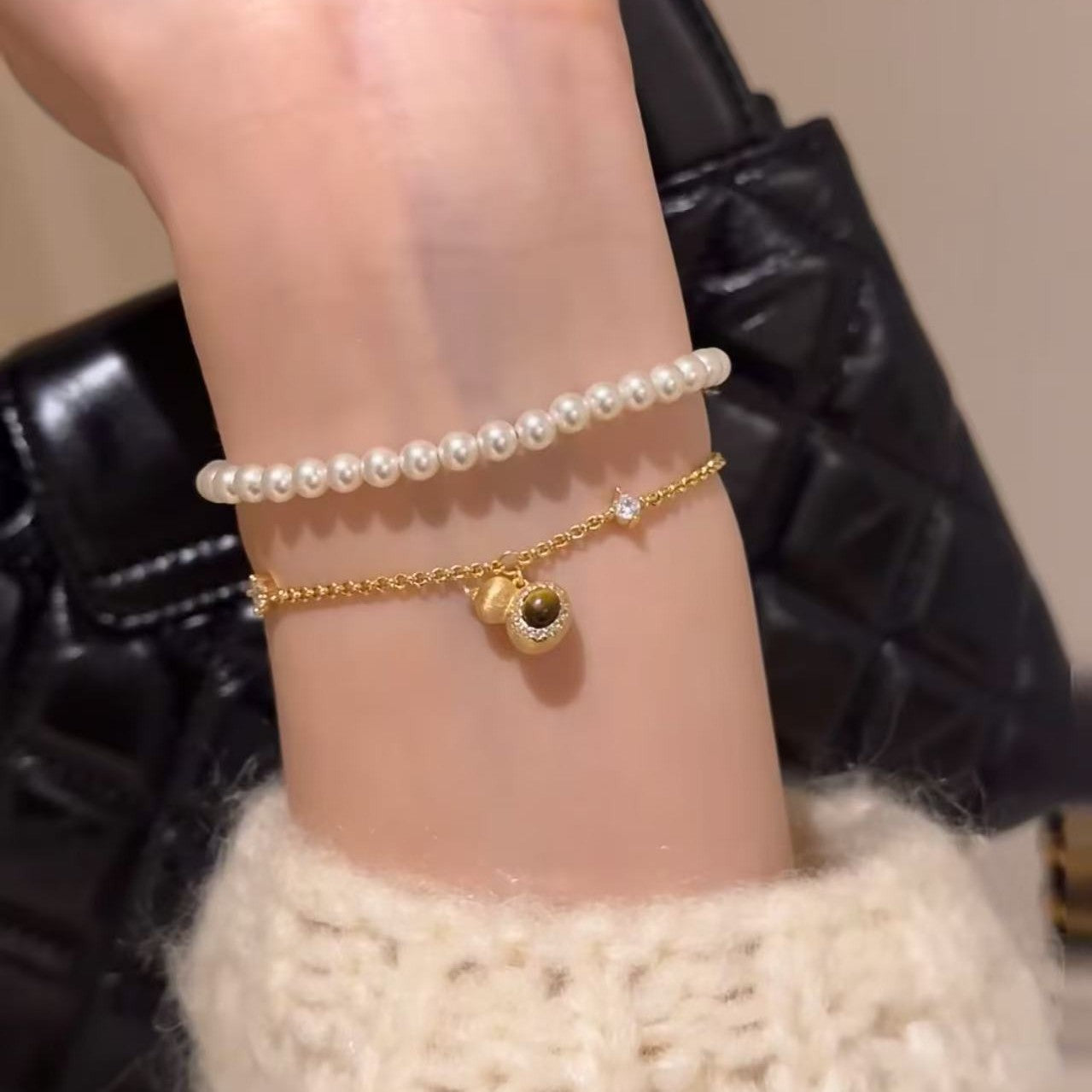 Pure Silver S925 Brushed Craft Tiger Eye Stone Gourd Fortune Bracelet High Aesthetic Light Luxury Niche Exquisite Versatile Jewelry