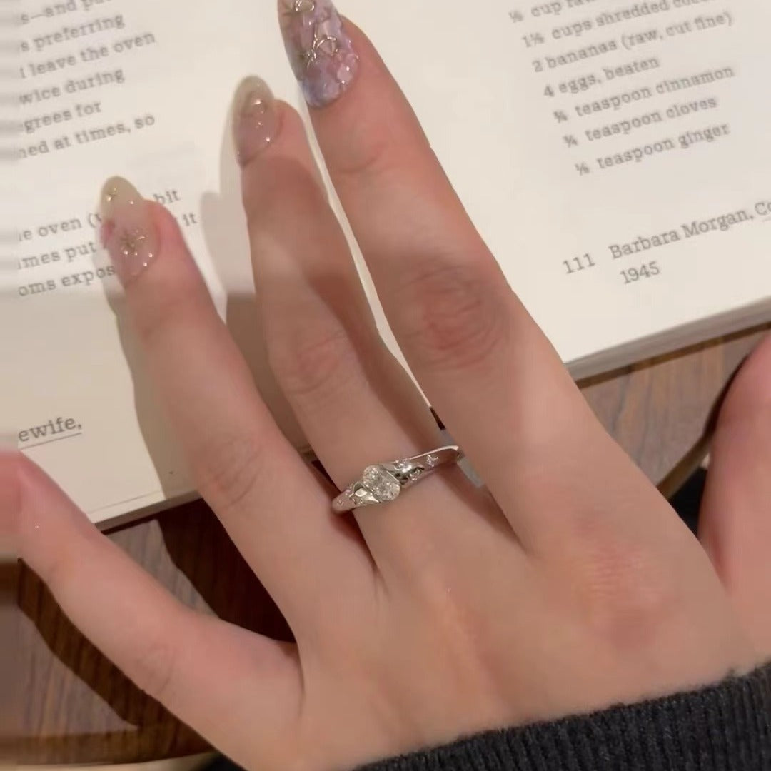 Italian Old Money Style Vintage Light Luxury High-End Jewelry High Carbon Diamond 925 Sterling Silver Starburst Ring