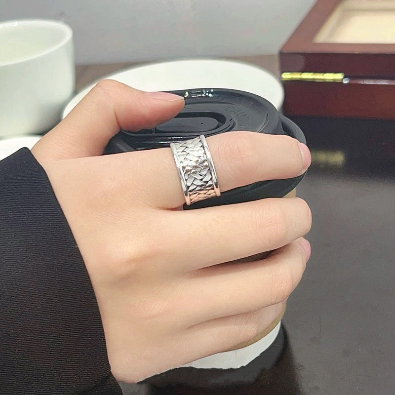 Sterling Silver S925 Shiny Braided Wide Ring Vintage Men Women 925 Sterling Silver Fashion Simple Braided Index Finger Ring