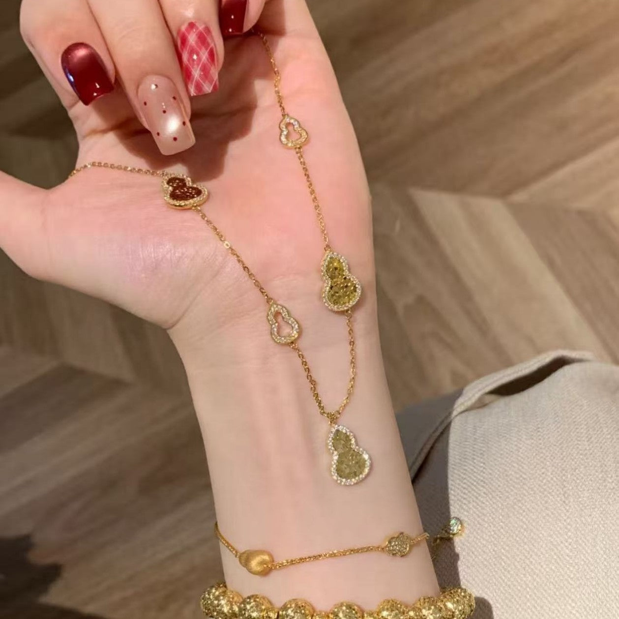 Pure Silver S925 CNC Craft Ice Broken Ice Five-Flower Gourd Necklace Light Luxury High-End Versatile Niche Collarbone Chain