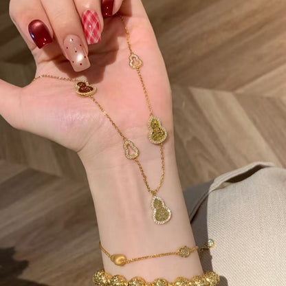 Pure Silver S925 CNC Craft Ice Broken Ice Five-Flower Gourd Necklace Light Luxury High-End Versatile Niche Collarbone Chain