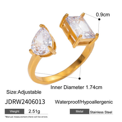 18k Gold Stainless Steel Zircon Open Ring High-end Ins Style Titanium Steel Jewelry Rings