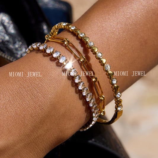 Jieding Stainless Steel Heart Zircon Bracelet Light Luxury High-end Titanium Steel Bangle Non-fading Women's Jewelry