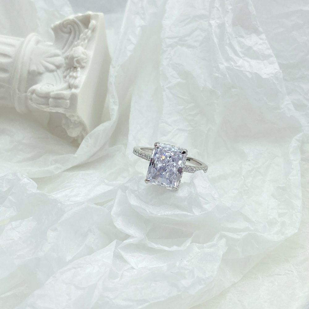 High Carbon Diamond Jewelry S925 Sterling Silver Heavy Craft Ring for Women 8A Zircon Square Ice Flower Cut Gemstone Ring