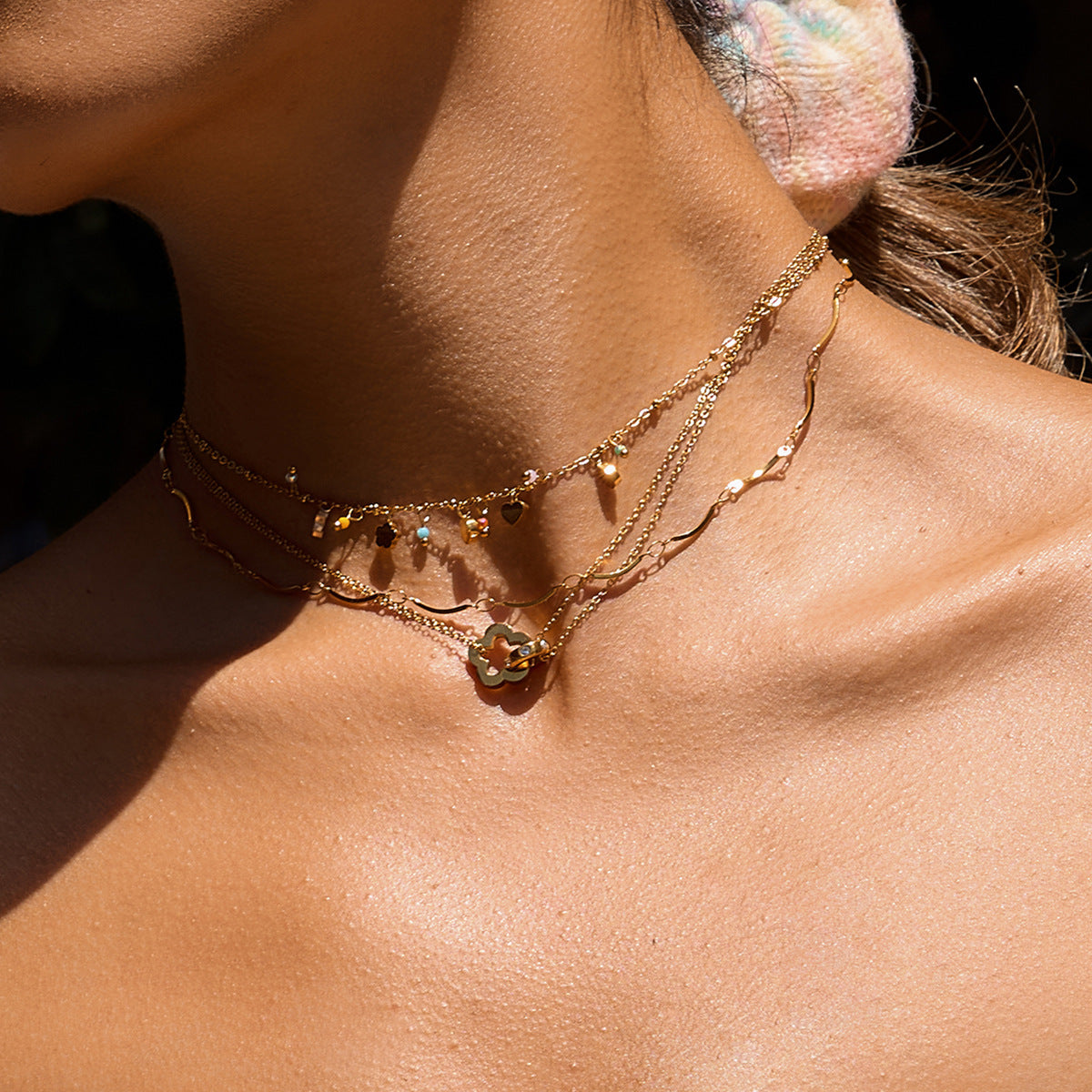 Rhinestone Titanium Steel Circle Bead Necklace Accessories for Women Collarbone Chain Non-Fading Stainless Steel Jewelry