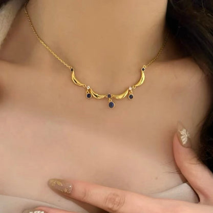 Traditional Lace Blue Water Drop Necklace French Retro High-end Clavicle Chain Exquisite Light Luxury Niche Temperament Choker