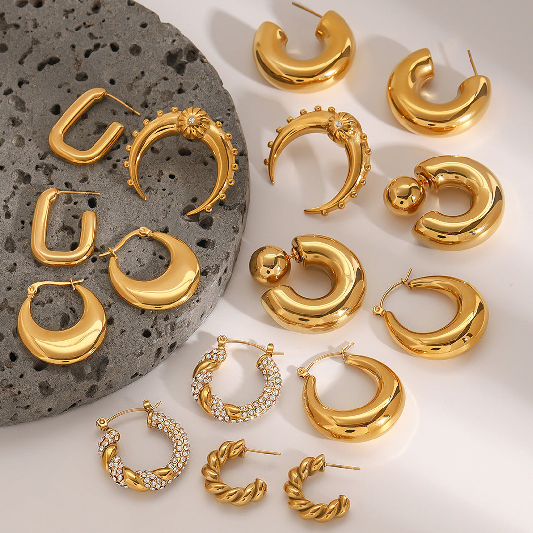 Stainless Steel Double C Earrings High-End Ins Zircon Studs Titanium Steel Ear Jewelry Earrings