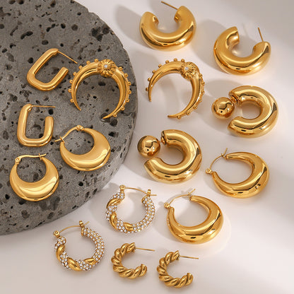 Stainless Steel Double C Earrings High-End Ins Zircon Studs Titanium Steel Ear Jewelry Earrings