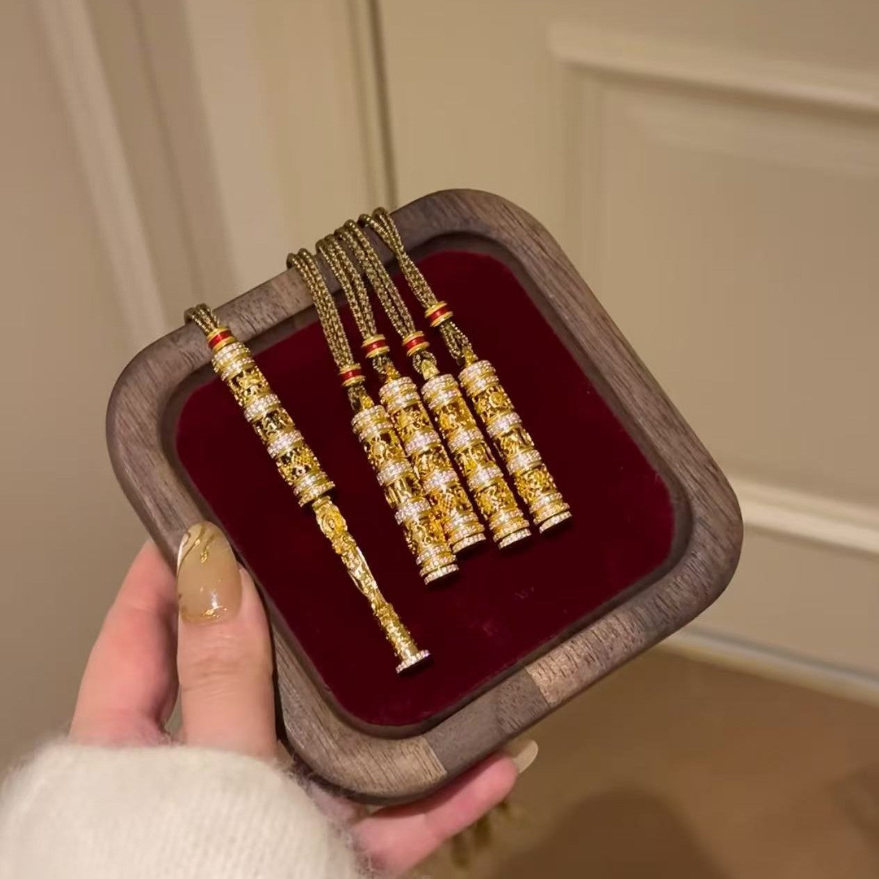 New Chinese Style National Style Portable Buddha Brown Rope Necklace Light Luxury Fashion Versatile High-End Palace Style Retro