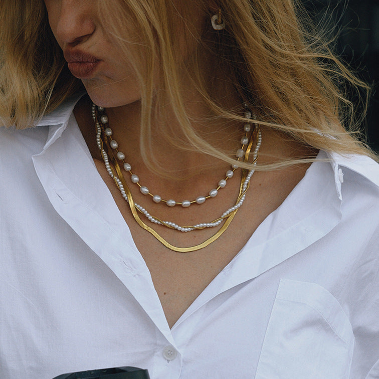 Titanium Steel Imitation Pearl Necklace Light Luxury High-end Clavicle Chain Stainless Steel Jewelry for Women Non-fading Jewelry