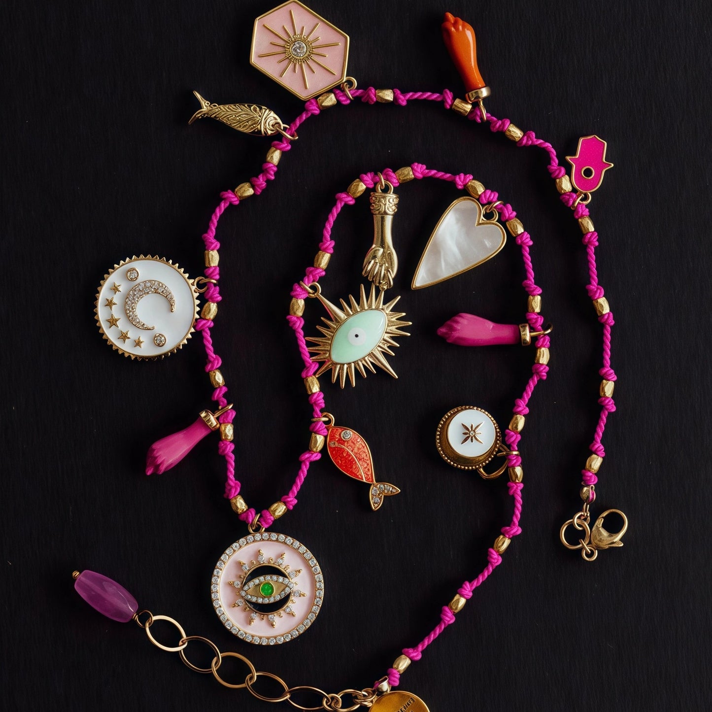 Colorful Oil Drop Pendant Color Rope Necklace Devil's Eye Heart Personality Hip Hop Unisex