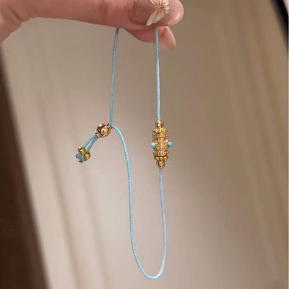 Pure Silver S925 Blue Turquoise Gold Barrel Color Rope Bracelet Necklace Set Light Luxury High-end Elegant Niche Versatile Simple