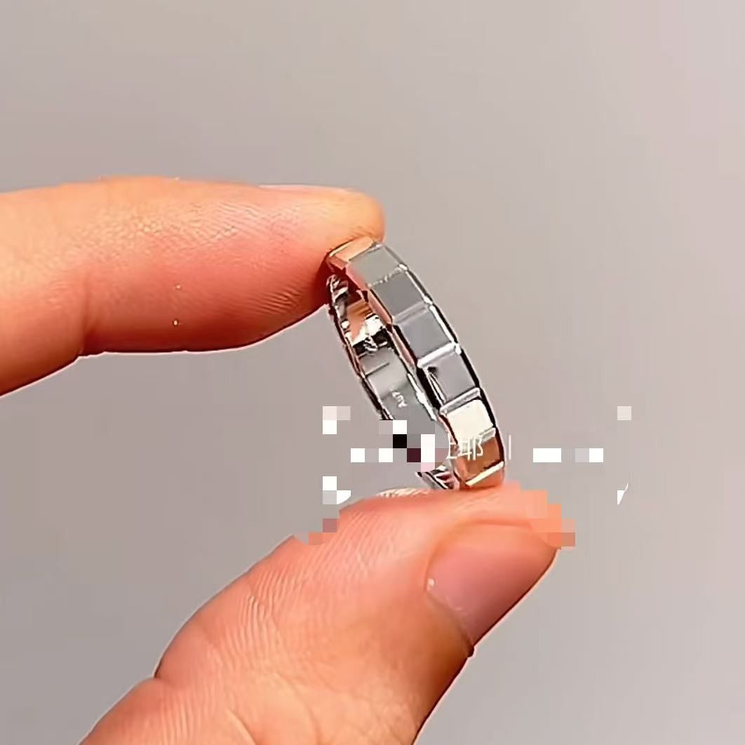 Pure Silver S925 Sugar Cube Chocolate Ring INS Niche Design Exquisite Minimalist Fashion