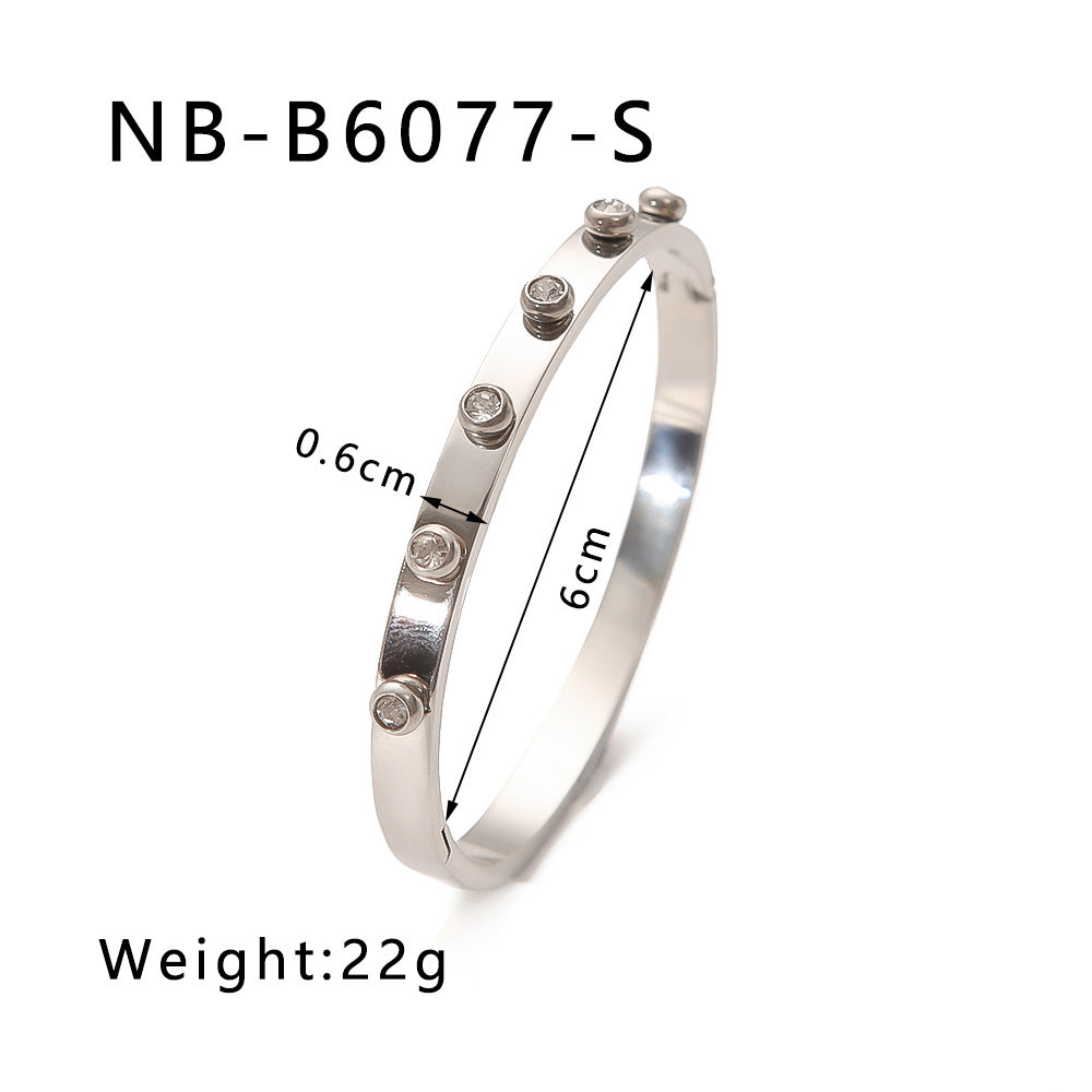 Hot-Selling Zircon Heart-Shaped Quadrilateral Geometric White Zircon Green Zircon Titanium Steel Real Gold Plated Color-Retaining Jewelry Bracelet