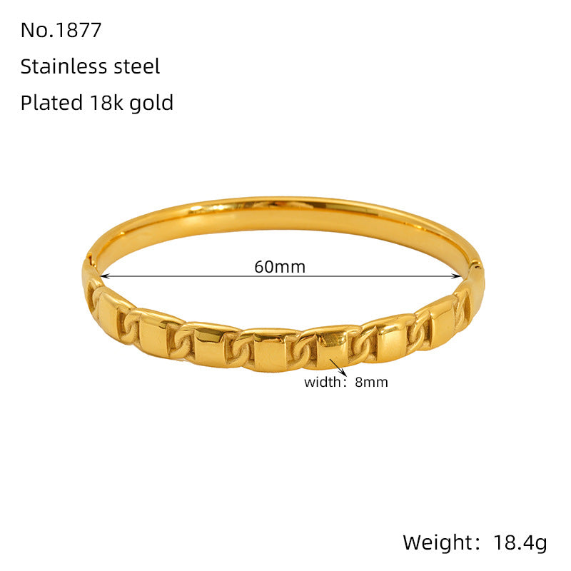 Hot-Selling Non-Fading Bracelet Titanium Steel Gold Wide Open Versatile Cuban Diamond-Studded Bracelet Factory Direct Sale