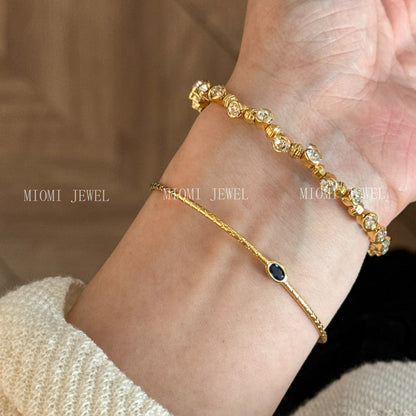 Autumn Winter Layered Gold Blue Hao Stone Vertical Pattern Wide Edge Thin Half Bracelet Vintage Simple Elegant High-end Bracelet for Women