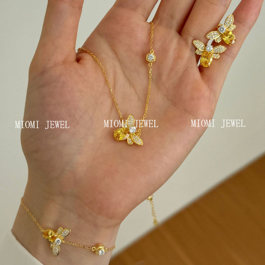 S925 Sterling Silver Little Bee Set for Women Inlaid with Zircon Vintage Elegant Simple Fashion Versatile Collarbone Chain