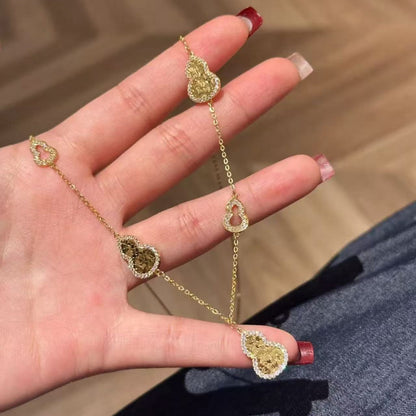 Pure Silver S925 CNC Craft Ice Broken Ice Five-Flower Gourd Necklace Light Luxury High-End Versatile Niche Collarbone Chain