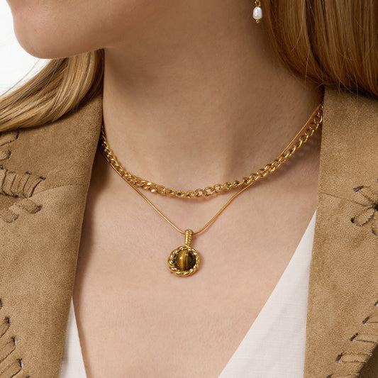 Titanium Steel Tiger Eye Necklace Accessories for Women, Light Luxury High-End Clavicle Chain, Stainless Steel Jewelry, Non-Fading