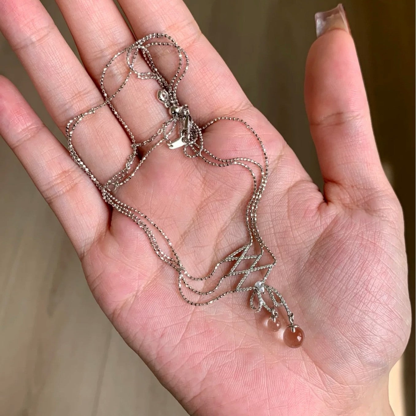 Pure Silver S925 Ballet Lace Natural Double A Necklace White Crystal Sweater Chain Fashion Light Luxury High-end Ins Style