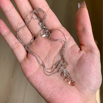 Pure Silver S925 Ballet Lace Natural Double A Necklace White Crystal Sweater Chain Fashion Light Luxury High-end Ins Style