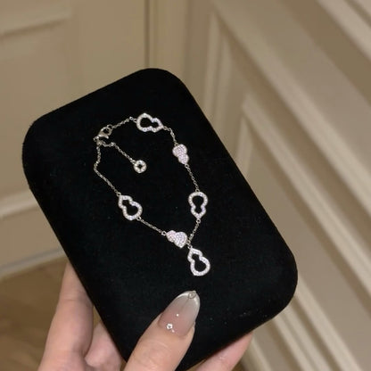 Pure Silver S925 Full Diamond Fortune Gourd Bracelet for Women, Light Luxury Niche Design, High-end Versatile Exquisite Bracelet Jewelry