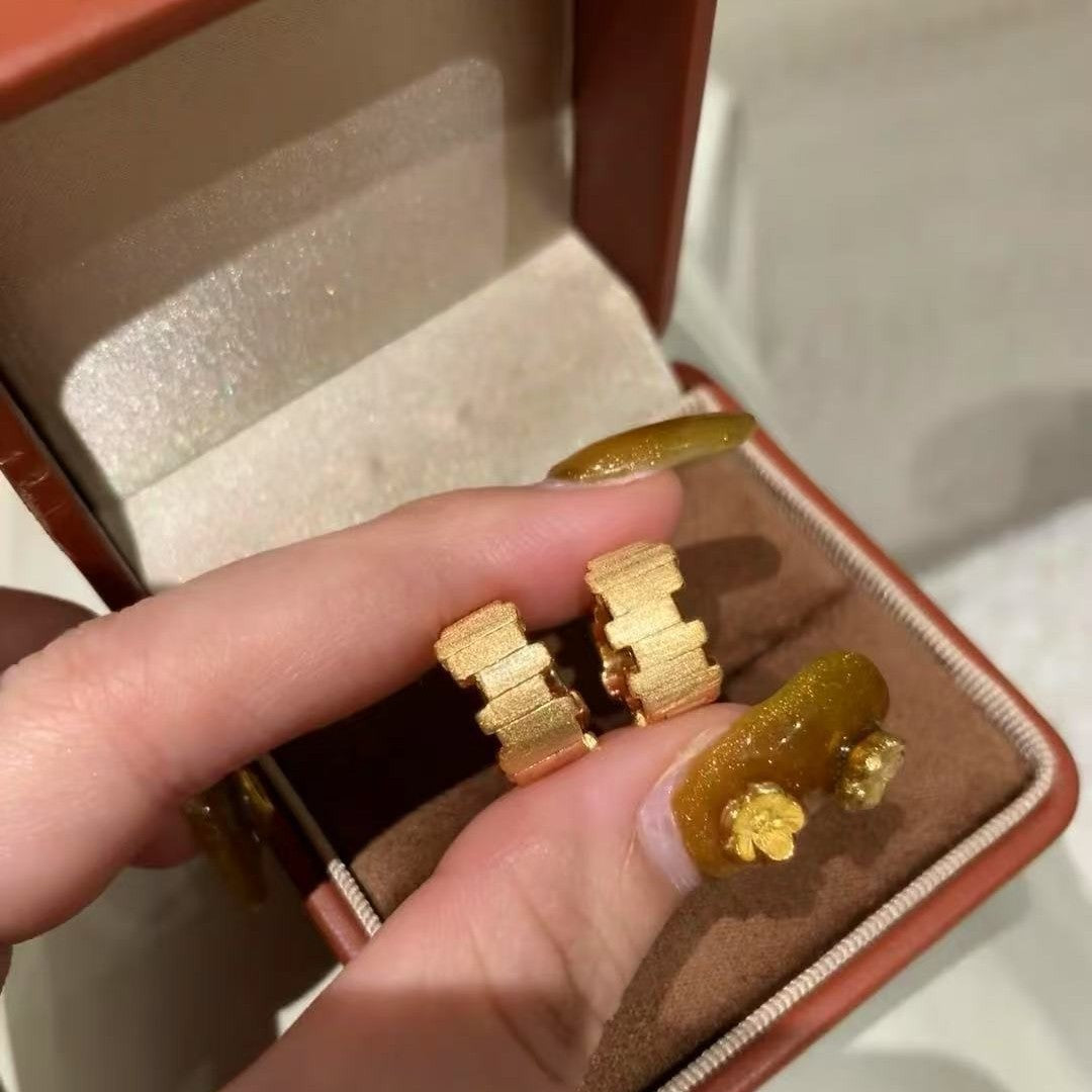 Italian Vintage Brushed Craft Double Layer Line Earrings Studs Light Luxury High-end Fashion Versatile Elegant