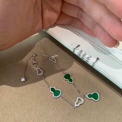 Pure Silver S925 Gourd Fortune Jade Green Gourd Bracelet Luxurious Elegant Whitening High-end Light Luxury Small Gourd Bracelet