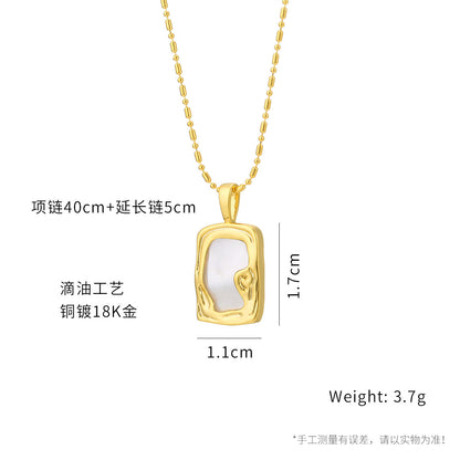 18K Gold Plated Abalone Shell Necklace Light Luxury High-end Square Pendant Necklace for Women Non-fading Mother-of-pearl Necklace Collarbone Chain
