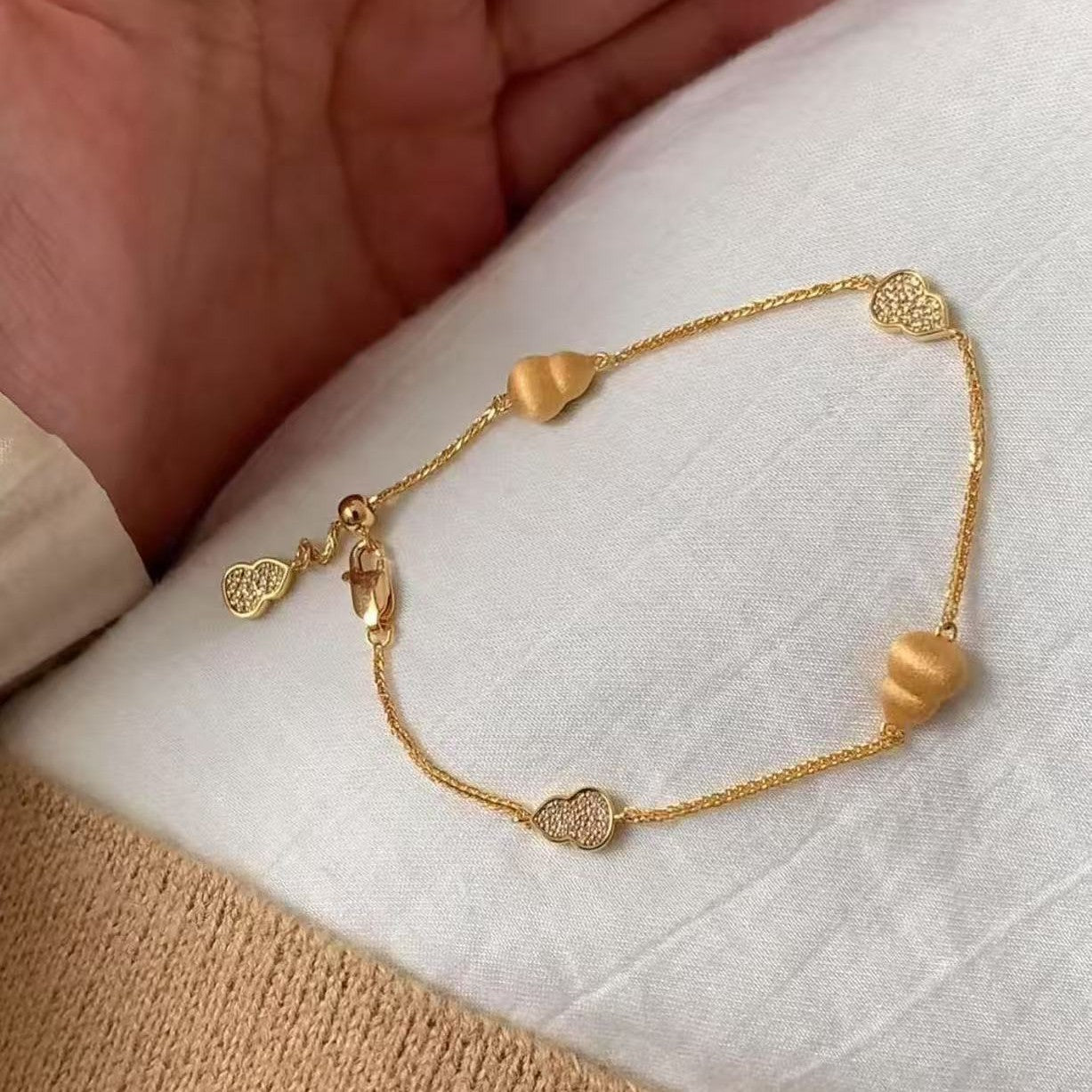 Pure Silver S925 New Chinese Style Fulu Brushed Diamond Inlaid Craft Gourd Bracelet Fashion High-end Versatile Light Luxury Niche