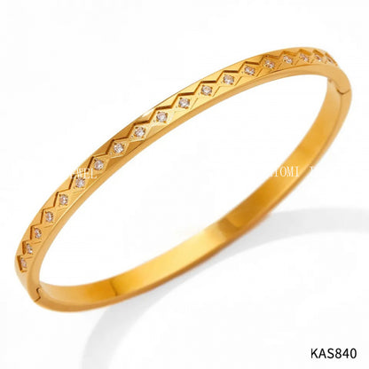 Non-Fading Multiple Styles Diamond-Studded Plain Hoop Bracelet Vacation Style Eight-Pointed Star Waterproof Stackable Stainless Steel Jewelry
