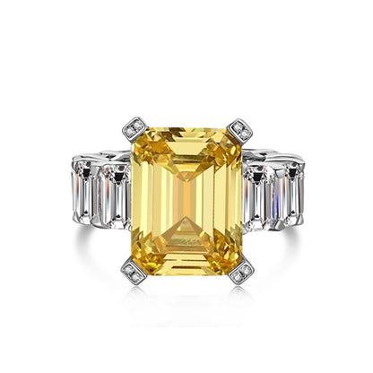 Cross-Border Hot S925 Sterling Silver Yellow Diamond Ring Female Noble Super Flash Ice Flower Cut High Carbon Diamond 8A Zircon Ring