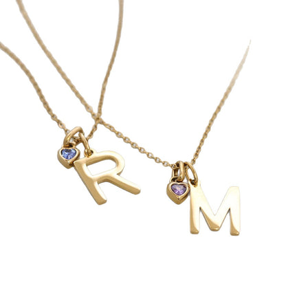 DIY Titanium Steel Heart-shaped Twelve Birthstone DIY Pendant Necklace Letter Name Family Gift Heart-shaped Accessories Pendant