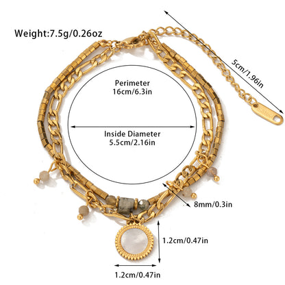 Hot-Selling Jewelry Titanium Steel Bracelet Bohemian Style Natural Stone Beaded Bracelet Double-Layer Women's Bracelet