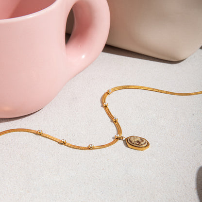 Stainless Steel Resin Portrait Necklace Retro High-end Clavicle Chain Titanium Steel Jewelry Non-fading