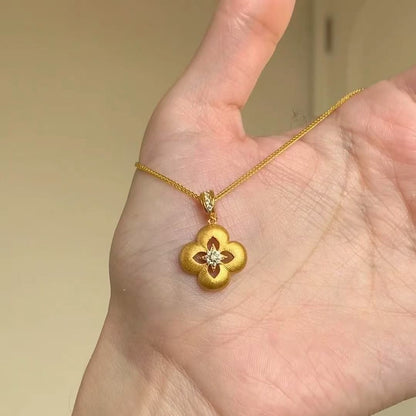 Brushed Craft Four-Leaf Clover Necklace High Aesthetic Personality Light Luxury Fashion Trend Design Necklace