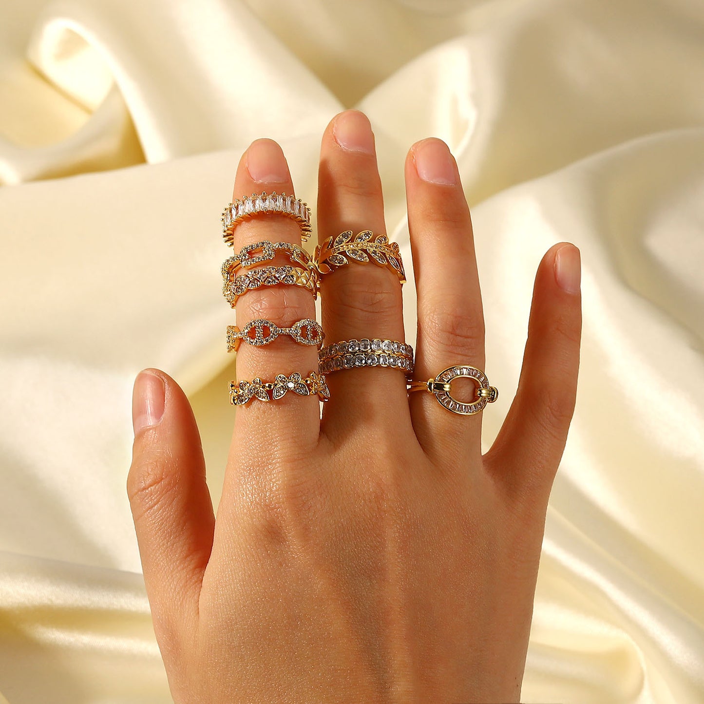 New INS Style 18K Gold Copper Inlaid Zircon Open Ring Fashion Retro Style Couple Ring Geometric Ring for Women