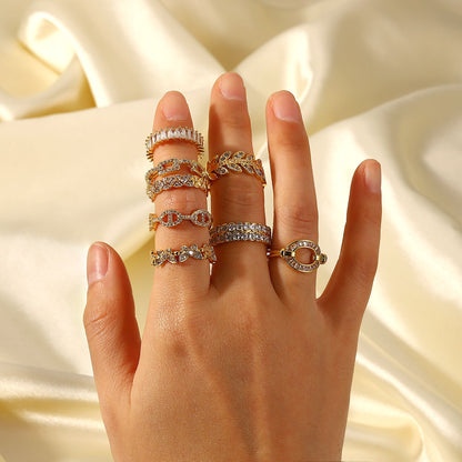 New INS Style 18K Gold Copper Inlaid Zircon Open Ring Fashion Retro Style Couple Ring Geometric Ring for Women