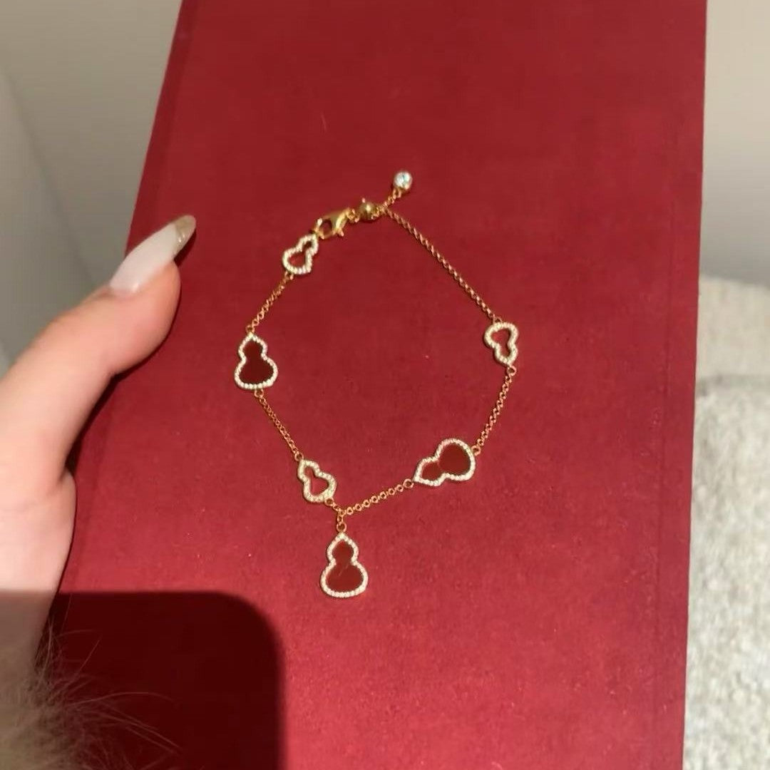 Pure Silver S925 New Red Agate Gourd Agate Bracelet New Year Essential Red Bracelet Fashion High-end