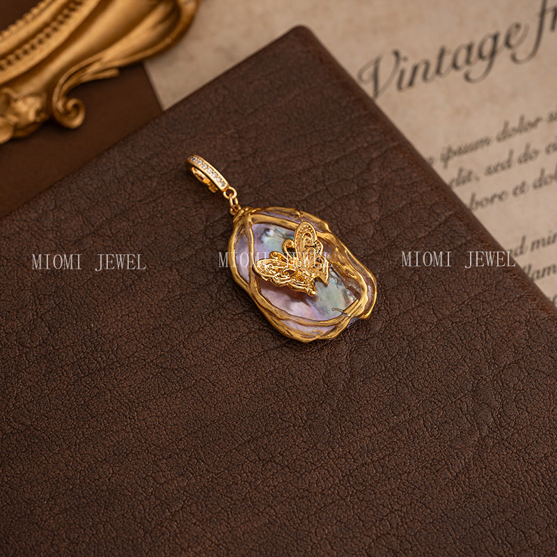 Natural Baroque Pearl Necklace Universal Clasp Pendant Exquisite Oil Drop Flower Oil Painting Style Retro Versatile Women's Necklace