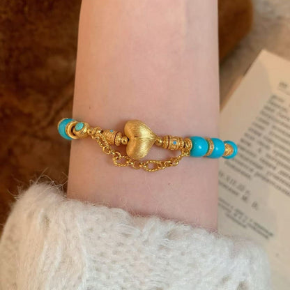 Pure Silver S925 Brushed Craft Peach Blue Turquoise Coiled Bracelet Vintage Luxurious Elegant High-end Jewelry