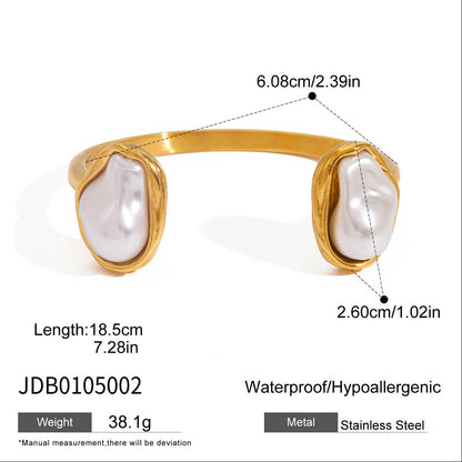 Imitation Baroque Pearl Ring Titanium Steel Non-Fading Open Bracelet High-End Stainless Steel Jewelry for Women
