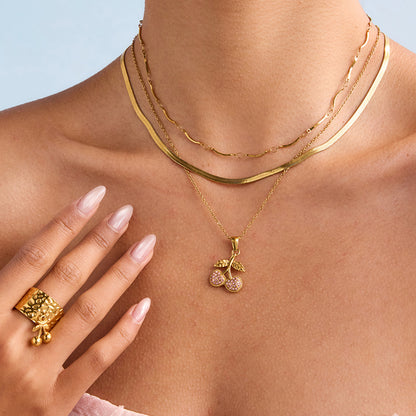 Stainless Steel Cherry Zircon Necklace Light Luxury High-end Jewelry Women's Non-fading Titanium Steel Necklace Jewelry